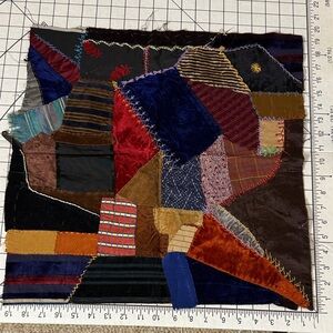 Antique Crazy Quilt Block – Velvet, Satin & Silk Patchwork with Embroidery